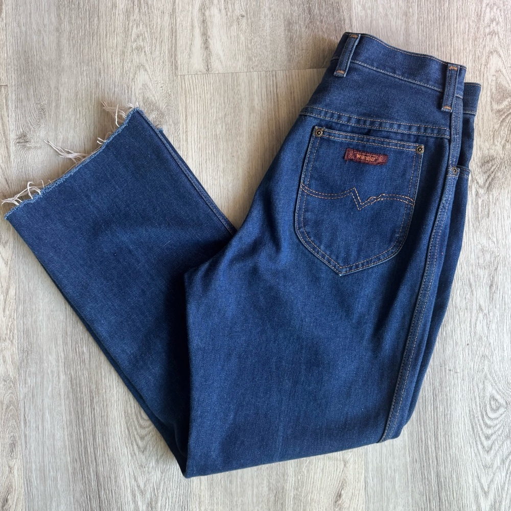 Vintage Retro Wrangler No Fault Denim High Waist Cropped Raw Hem Jeans Sz 26